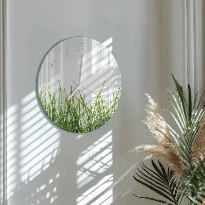 Hodiny na skle kulaté Tráva