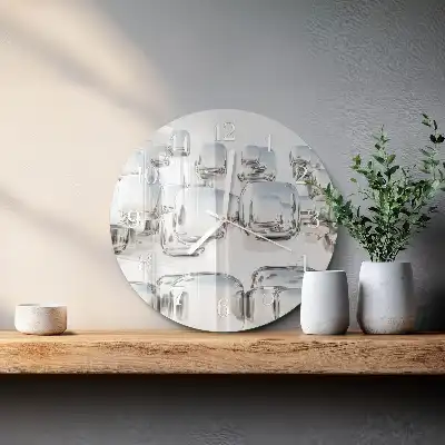 Kulaté skleněné hodiny na zeď 3D krychle