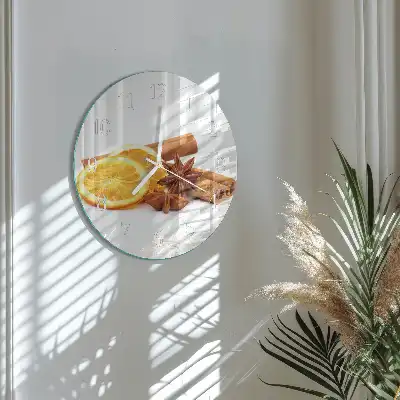 Hodiny na skle kulaté Vanilka s citronem