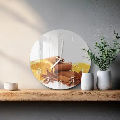 Kulaté skleněné hodiny na zeď Vanilka s citronem