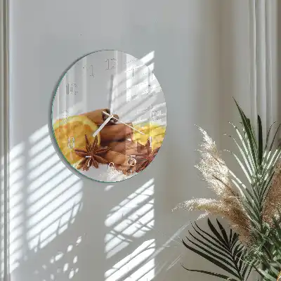 Kulaté skleněné hodiny na zeď Vanilka s citronem