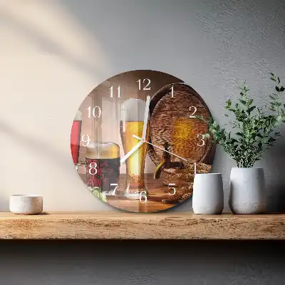 Hodiny s fotkou skleněné kulaté Sud piva