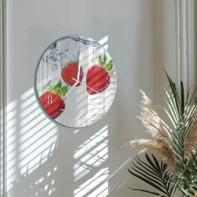 Nástěnné hodiny skleněné kulaté Jahody