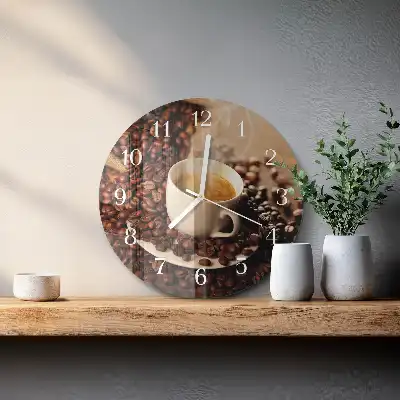 Kulaté skleněné hodiny na zeď Šálek kávy