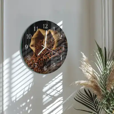 Hodiny na skle kulaté Kávová zrna