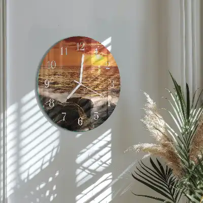 Kulaté skleněné hodiny na stěnu Západ slunce