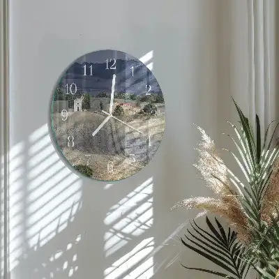 Kulaté skleněné hodiny na stěnu Krajina