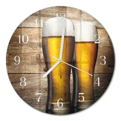 Kulaté skleněné hodiny na stěnu Pivo