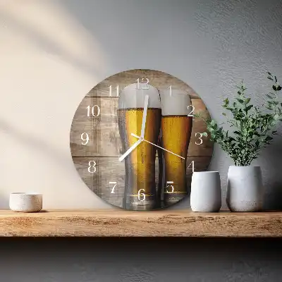 Kulaté skleněné hodiny na stěnu Pivo