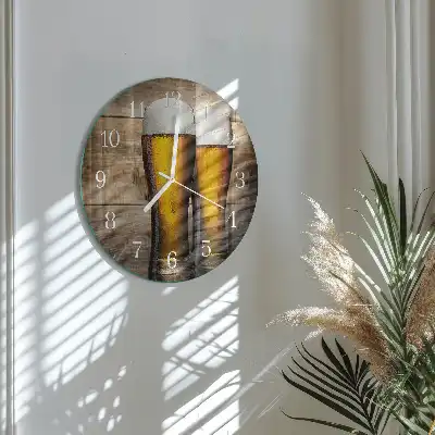 Kulaté skleněné hodiny na stěnu Pivo