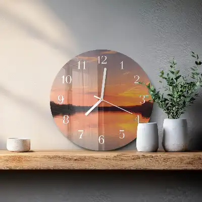 Nástěnné hodiny skleněné kulaté Západ slunce