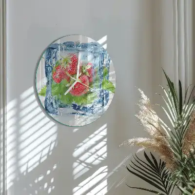 Nástěnné hodiny skleněné kulaté Jahodová zmrzlina