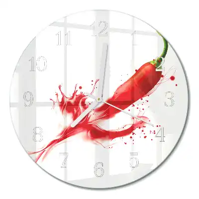 Kulaté skleněné hodiny na zeď Chilli paprička