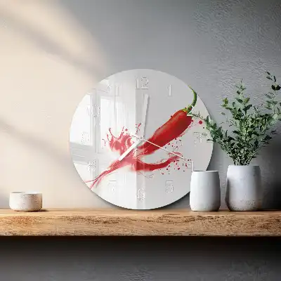 Kulaté skleněné hodiny na zeď Chilli paprička