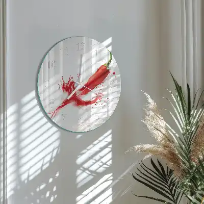 Kulaté skleněné hodiny na zeď Chilli paprička