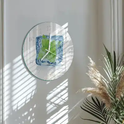 Nástěnné hodiny skleněné kulaté Ledová máta