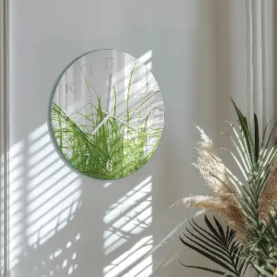 Hodiny s fotkou skleněné kulaté Tráva