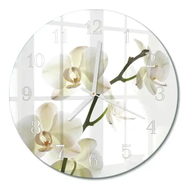 Hodiny na skle kulaté Orchidej