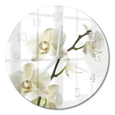 Hodiny na skle kulaté Orchidej