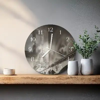 Hodiny s fotkou skleněné kulaté Paříž