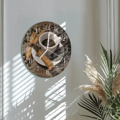 Hodiny na skle kulaté Skořicová káva