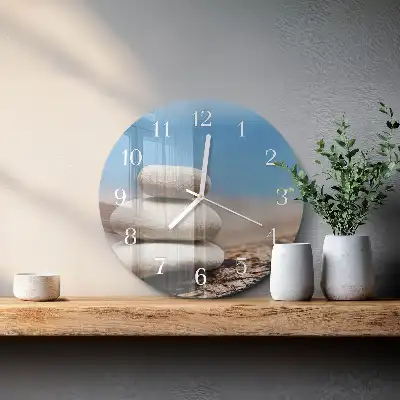 Kulaté skleněné hodiny na zeď Kameny