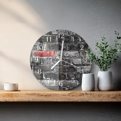 Nástěnné hodiny skleněné kulaté Cihlový