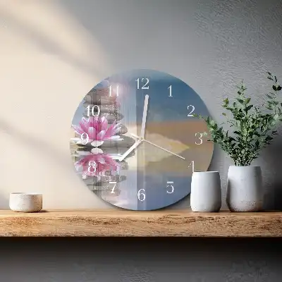 Kulaté skleněné hodiny na zeď Kameny ve vodě