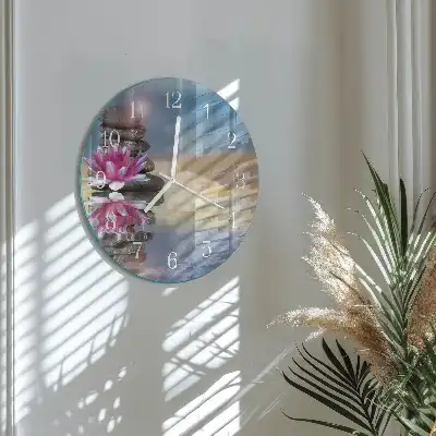 Kulaté skleněné hodiny na zeď Kameny ve vodě