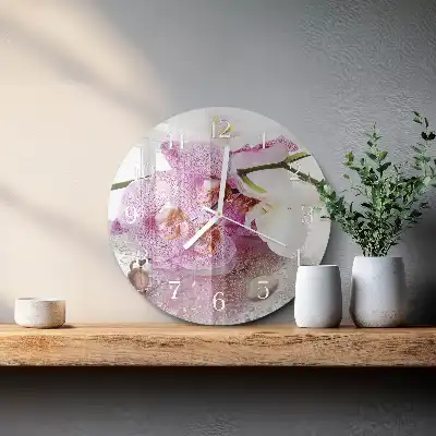 Hodiny s fotkou skleněné kulaté Orchidej