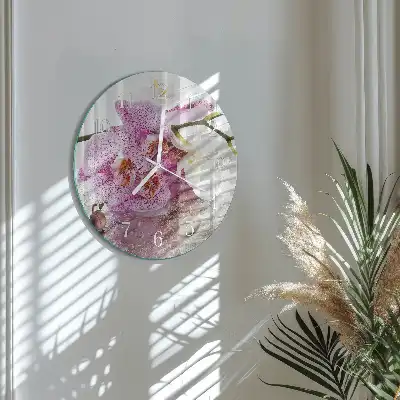 Hodiny s fotkou skleněné kulaté Orchidej
