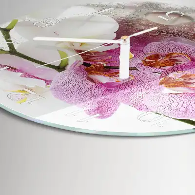 Hodiny s fotkou skleněné kulaté Orchidej
