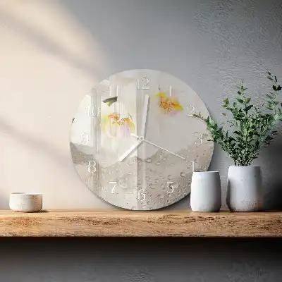 Nástěnné hodiny skleněné kulaté Orchidej
