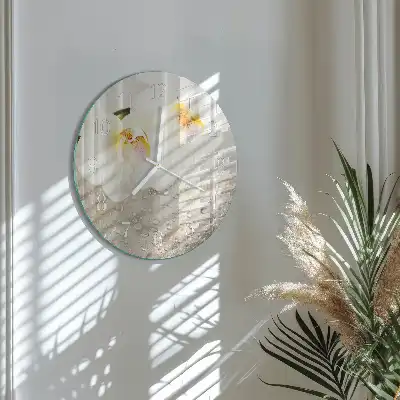 Nástěnné hodiny skleněné kulaté Orchidej