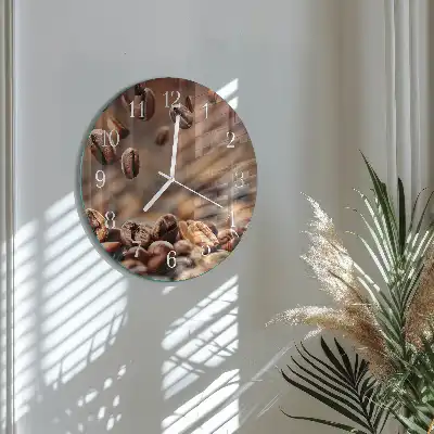 Nástěnné hodiny skleněné kulaté Kávová zrna