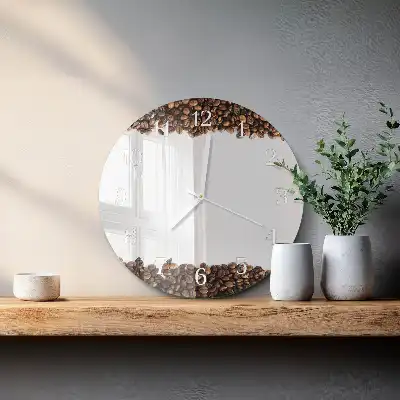 Kulaté skleněné hodiny na zeď Kávová zrna