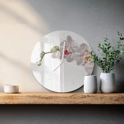 Hodiny s fotkou skleněné kulaté Orchidej