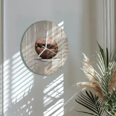 Hodiny s fotkou skleněné kulaté Kávové zrno
