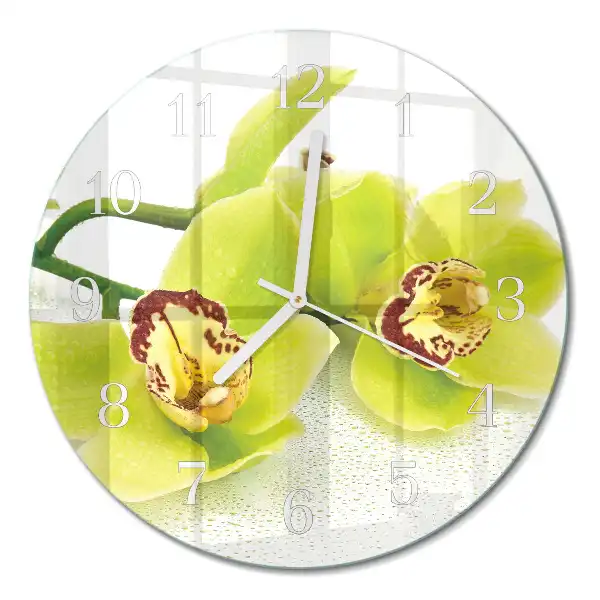 Hodiny s fotkou skleněné kulaté Orchidej