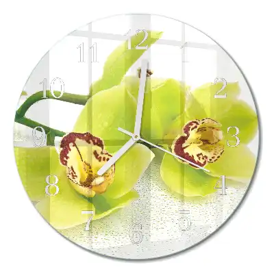 Hodiny s fotkou skleněné kulaté Orchidej