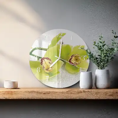 Hodiny s fotkou skleněné kulaté Orchidej