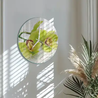 Hodiny s fotkou skleněné kulaté Orchidej