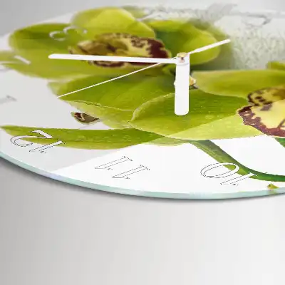 Hodiny s fotkou skleněné kulaté Orchidej