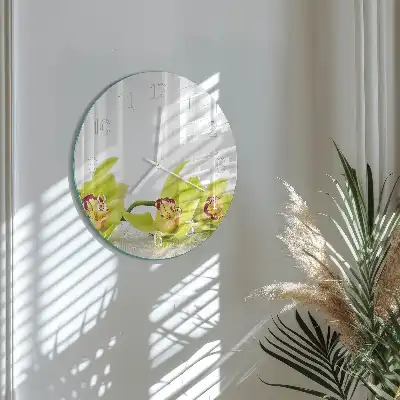 Hodiny na skle kulaté Orchidej