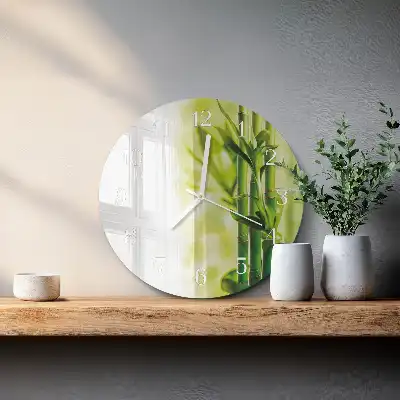 Kulaté skleněné hodiny na zeď Bambus