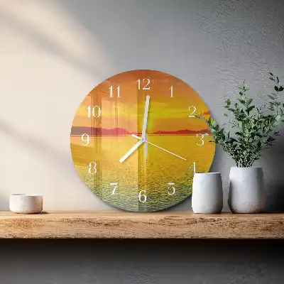 Kulaté skleněné hodiny na stěnu Západ slunce