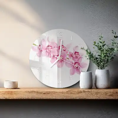 Nástěnné hodiny skleněné kulaté Orchidej