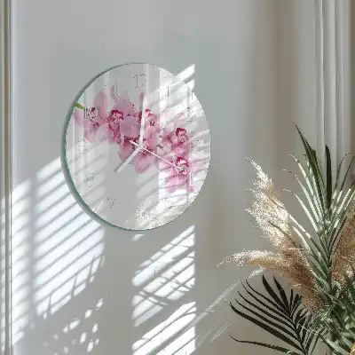 Nástěnné hodiny skleněné kulaté Orchidej