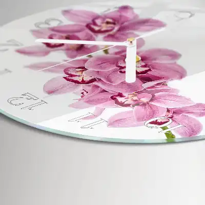 Nástěnné hodiny skleněné kulaté Orchidej