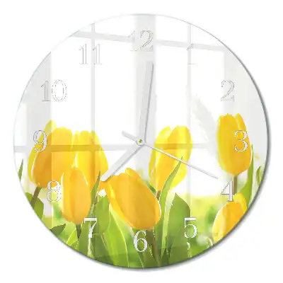 Hodiny s fotkou skleněné kulaté Tulipány